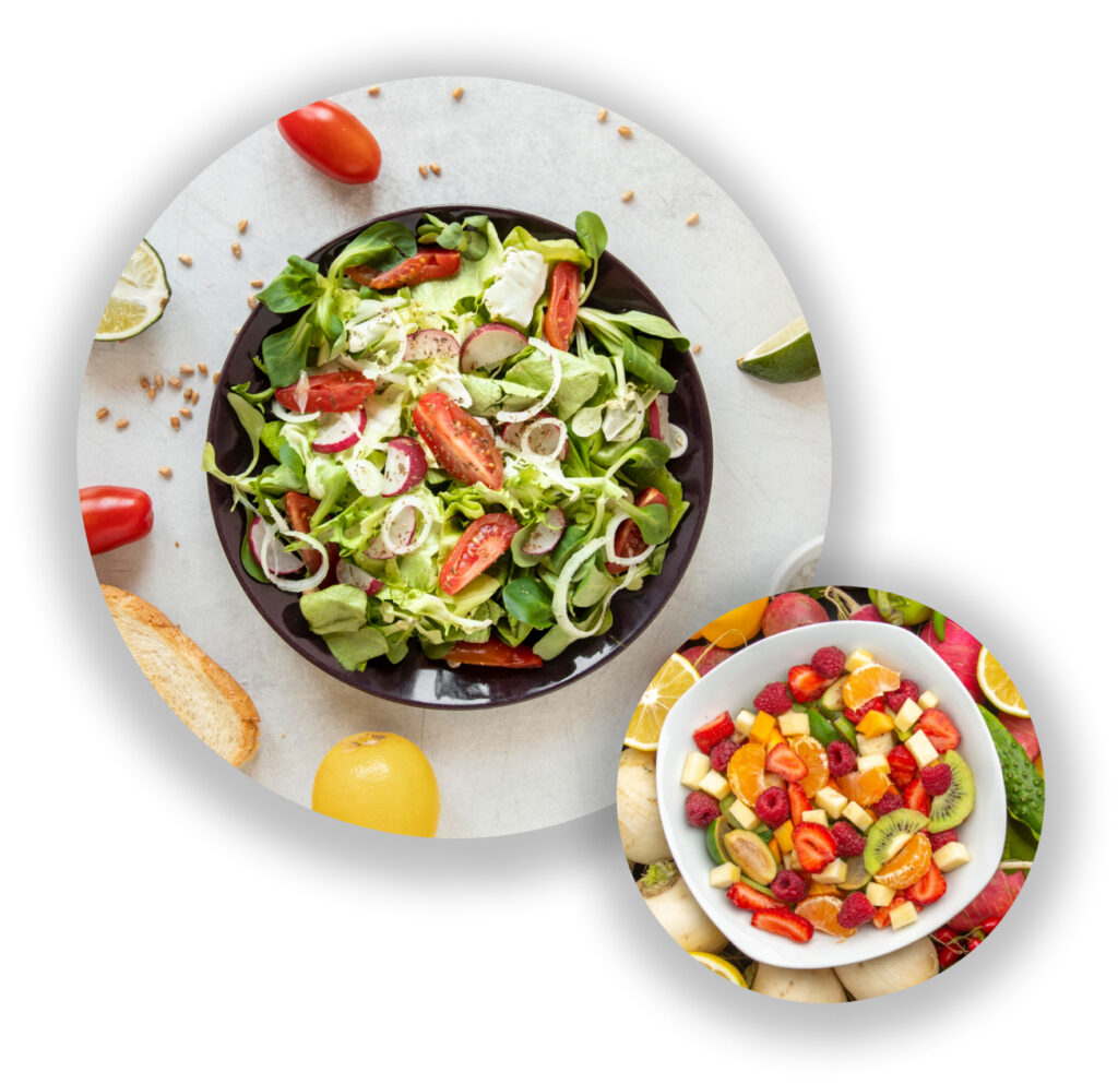 Vegetable Salad and Fruit Salad
